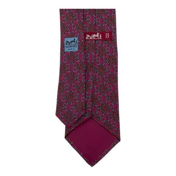 Hermès Men’s 100% Silk Neck Tie Burgundy Geometric Pattern Made in France - Picture 4 of 5